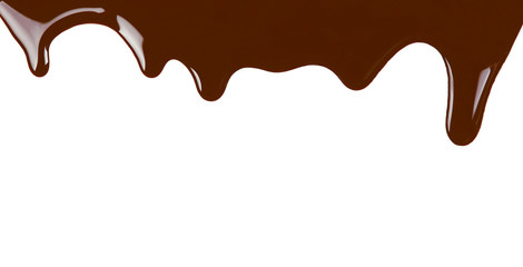 Melted chocolate dripping on white background