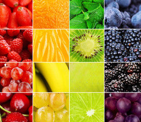 Colorful healthy fruit collage
