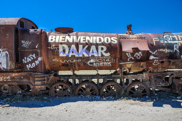 Rusted Train Cemetery in Uyuni, Bolivia