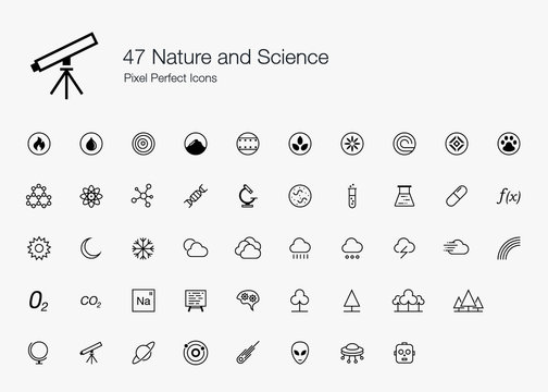 47 Nature And Science Pixel Perfect Icons (line Style)