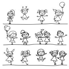 hand drawing happy kids