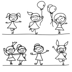 hand drawing happy kids