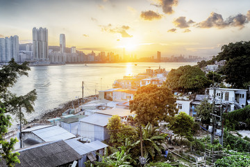 Fototapeta premium Sunset in Hong Kong fishing valley