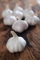 Garlic on wooden floor