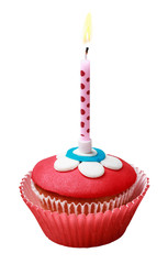 Burning candle on the cupcakes