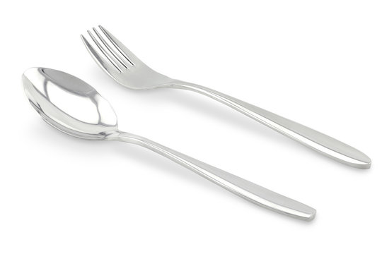 fork and spoon on white background isolated