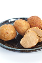 Deep fried chicken knees tendon on white background