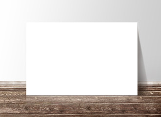 Blank white rectangle paper template banner on the wooden floor