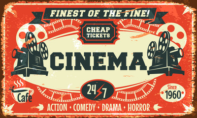 Grunge retro cinema poster. Vector illustration. © laralova