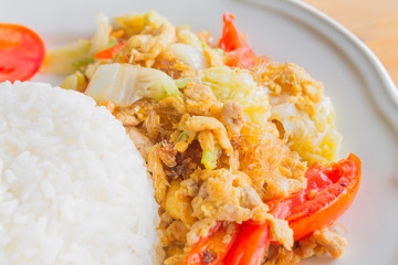 Fried vermicelli with egg and chicken