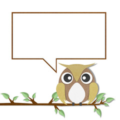 Owl perched paper craft on paper background.