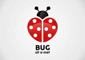 Cartoon red and black love bug or ladybug logo design vector