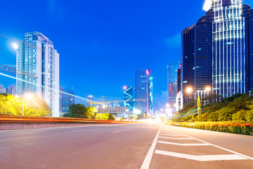 light trails on the street at dusk 