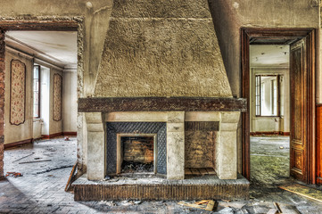 Fireplace in an abandoned manor