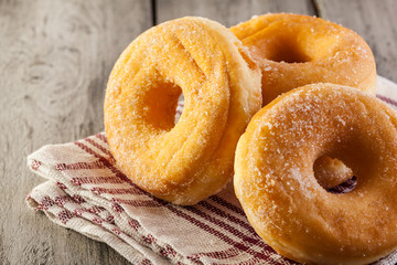 Breakfast with donuts and honey