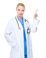 Caucasian doctor with finger point up