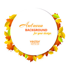 Round frame of autumn leaves on a white background. Vector illus