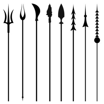 Set mines and tridents isolated on white background. Vector illu