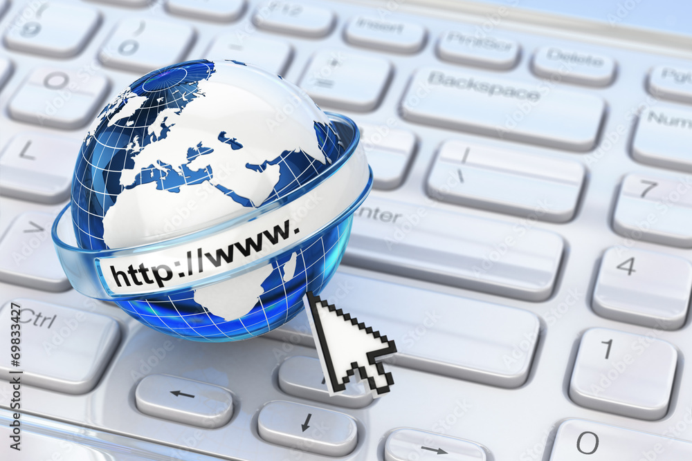 Poster Browser. Internet concept.. Earth on laptop keyboard.