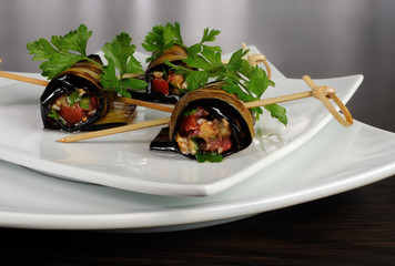 Eggplant rolls stuffed with vegetables
