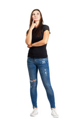 Obraz premium Thoughtful woman full body isolated