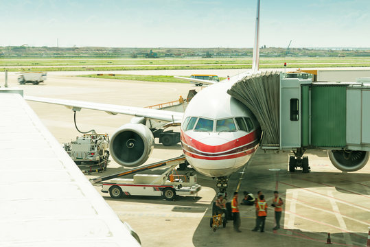 The plane at the airport on loading