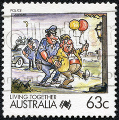 stamp from Australia shows image celebrating the police