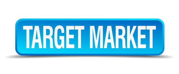 Target market blue 3d realistic square isolated button