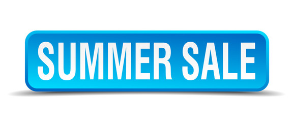 Summer sale blue 3d realistic square isolated button