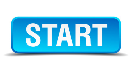 Start blue 3d realistic square isolated button