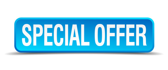 Special offer blue 3d realistic square isolated button