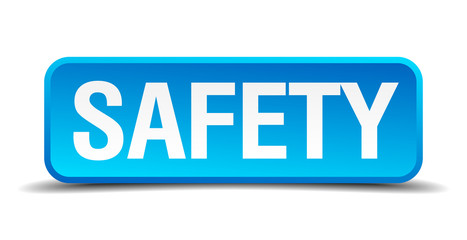 Safety blue 3d realistic square isolated button