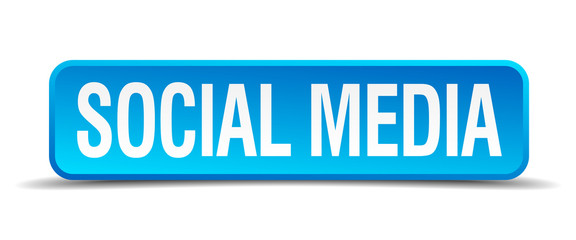Social media blue 3d realistic square isolated button