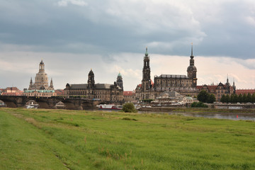 Fototapeta premium Dresden city monuments, view from riverbank Elbe