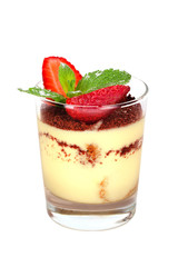 yoghurt dessert with strawberry, chocolate