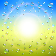 Sunny background, with water drops