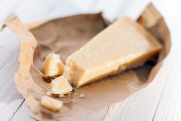 Wedge of fresh matured Parmesan cheese