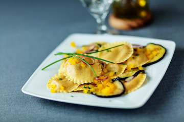Vegetarian ravioli with eggplant