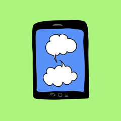 Doodle color tablet PC with chat bubbles