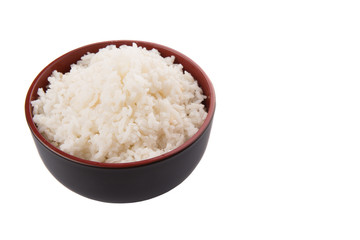A bowl of rice over white background 