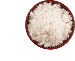 A bowl of rice over white background 