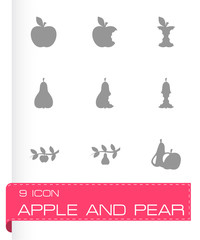 Vector black apple and pear icons set