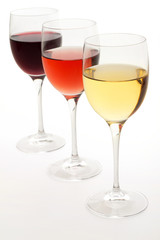 wine glasses on white background