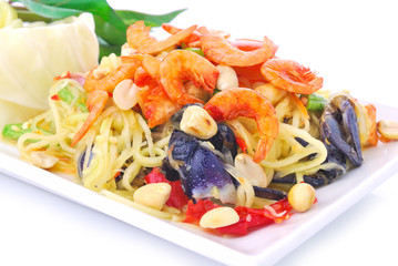 Thai papaya salad serve with vegetables
