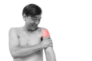 "Muscle strain"  Old aged thai man grasp his arm