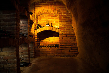 Wine cellar with many kinds of bottles