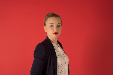 business woman in red lipstick