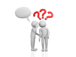 3d people - men, person whispered at ear and question marks