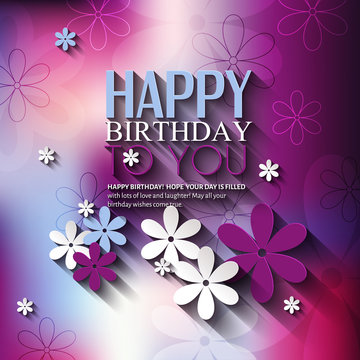 Vector birthday card with flowers on colorful background.