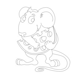 Contour of mouse with slice of cheese on isolated white